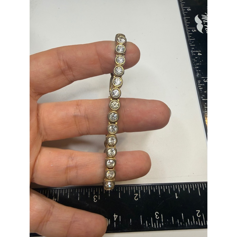 Vintage Gold Tone Clear Crystal Bezel Set Tennis Bracelet 7 Inch